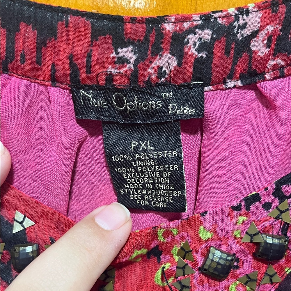 Nue Options Red and Pink Patterned Blouse - Picture 2 of 5